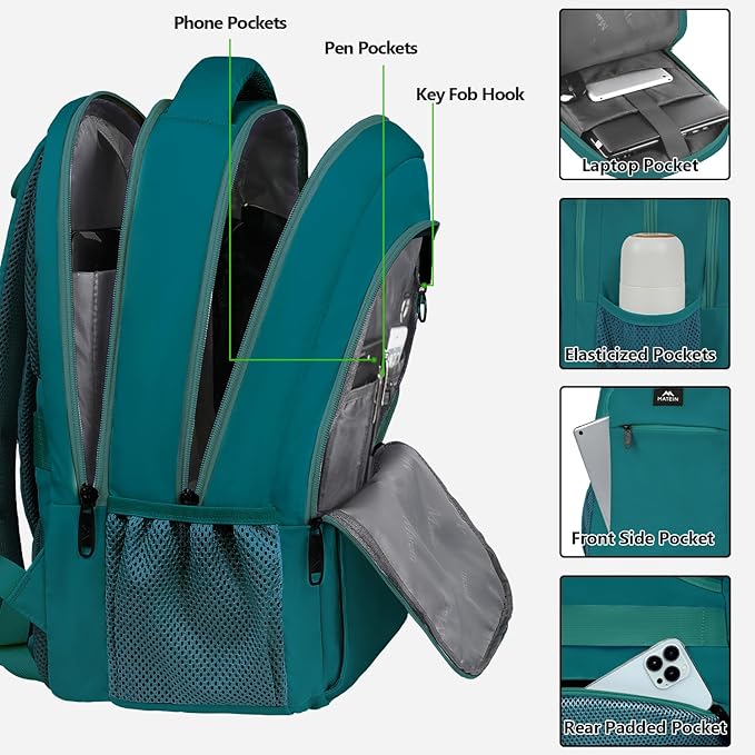 MATEIN Slim Laptop Backpack, Anti Theft 15.6 inch Computer Travel Backpack for Work Underseat Personal Item, Sturdy Water Resistant Daily Rucksack Bag Gifts for Men & Women, Peacock Blue