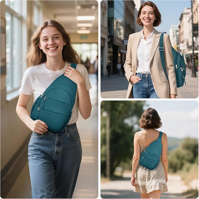 Tuwubi Crossbody Bags for Women, Sling Bag for Men, Small Hiking Backpack Anti Theft Lightweight for Outdoors Travel （L, Teal Blue）