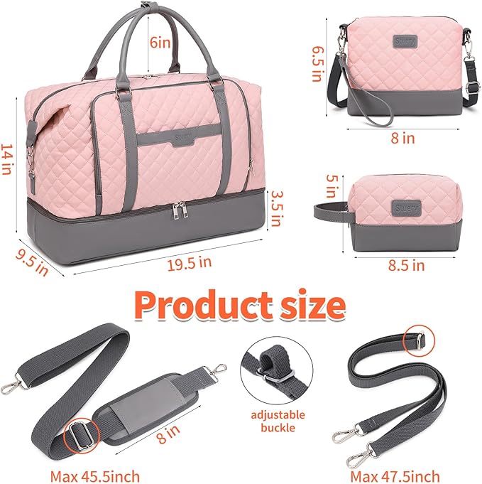 Weekender Bag, Large Travel Duffel Bag for Women, Carry on Overnight Bag with Shoe Compartment and Toiletry Bags