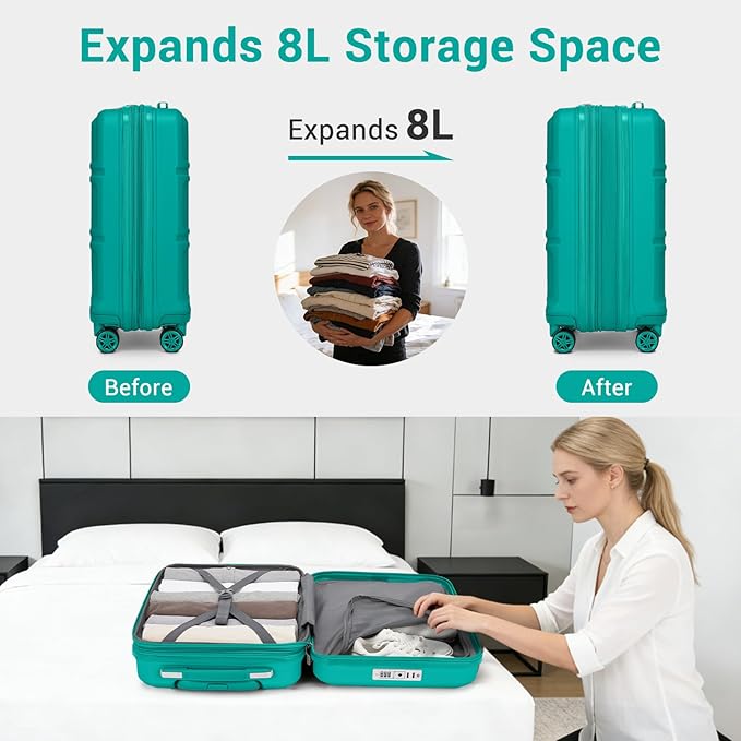 Kono Carry On Luggage 22x14x9 Airline Approved with Spinner Wheels,Lightweight PC+ABS 20 Inch Luggage with TSA Lock,Expandable Hard Shell Carry On Suitcases for Men Women,Turquoise