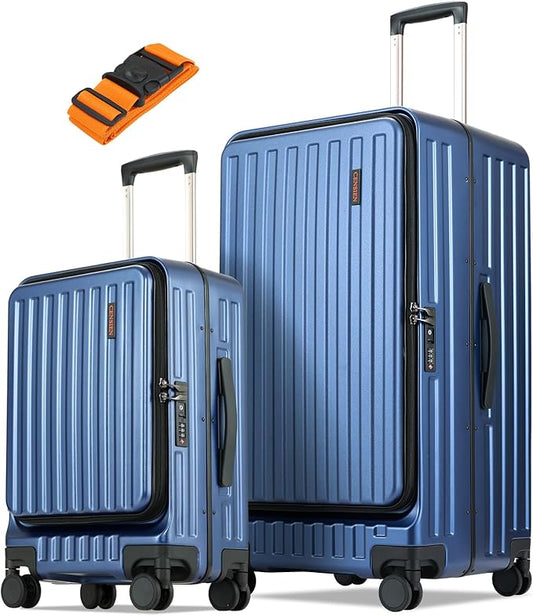 Luggage Sets 2 Pieces, 20 Inch Carry On Luggage and 29 Inch Checked Luggage with Spinner Wheels, Lightweight ABS+PC Hardshell Trunk Suitcases with Aluminum Frame, Top Opening (Blue, 20/29)