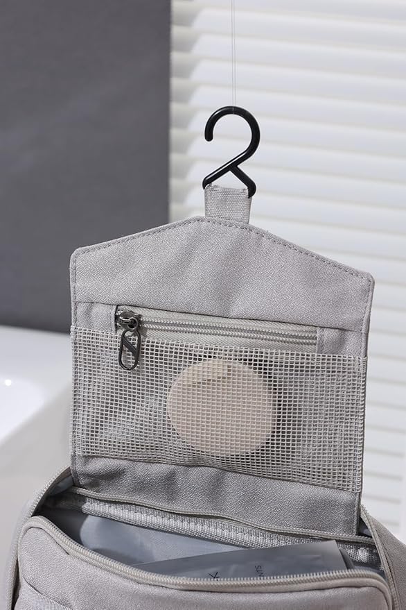 FabDay Travel Toiletry Bag with Hanging Hook Water-Resistant Cosmetic Case Makeup Bag Portable, Travel-Sized Container for Women, Misty Rose Pink