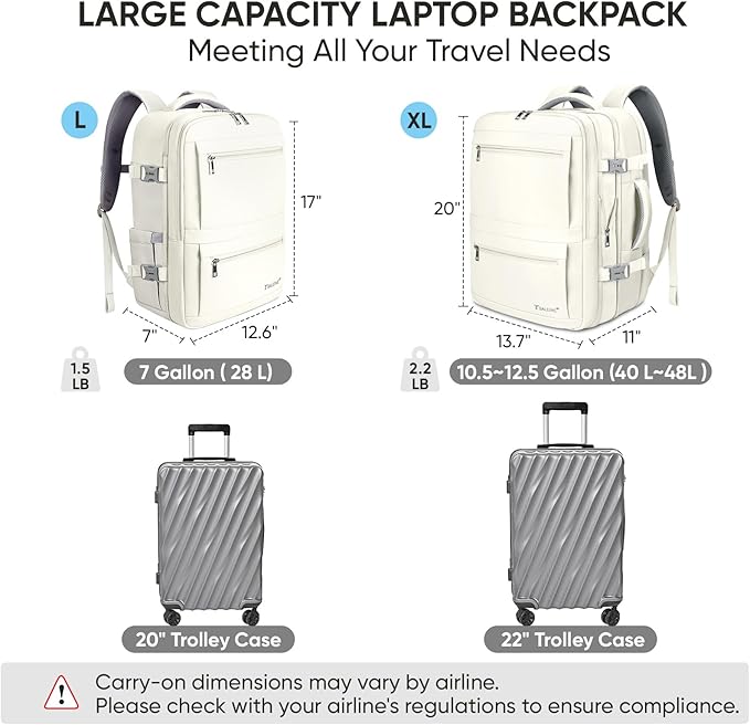 BALEINE Travel Backpack for Women Men, Large Sturdy Carry On Laptop Backpack Gifts for Business, Casual, Weekender, Hiking (XL, Beige)