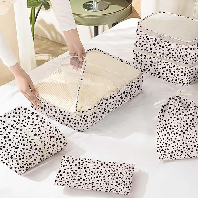 KPX 8 Set Packing Cubes for Travel, Luggage Packing Organizers Accessories Large Toiletries Bag for Clothes Shoes Cosmetics (Leopard)