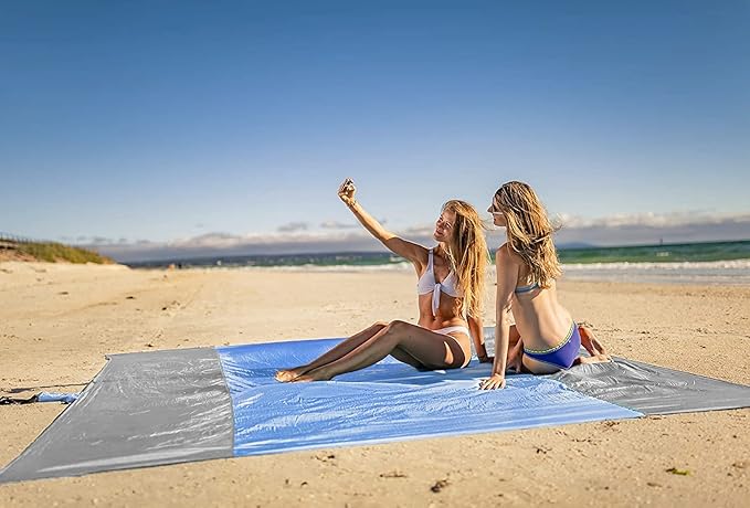 WEKAPO Beach Blanket Sandproof Waterproof, Extra Large Beach Mat, Oversized & Compact Sand Free, Quick Drying Beach Essentials for Vacation, Cruise, Picnic & Camping with Stakes