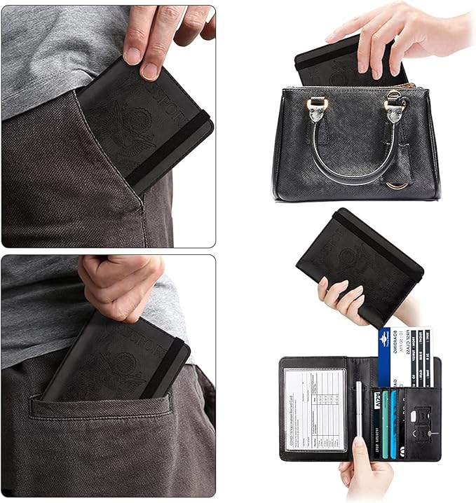 WALNEW Passport Holder for Travel, RFID Passport Cover Wallet for Women Men, PU Leather Passport Book Card Holder Case with Pen (Upgraded, Upgraded-Black)