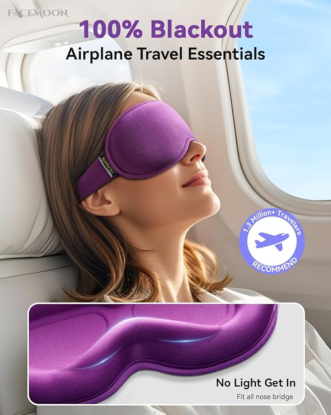 Weighted Blackout Sleep Mask for Women, 3D Contoured Zero Eye Pressure, Lash-Friendly Deep Eye Cups, Adjustable Slide Buckle Strap, Self-Care & Relaxation Gift for Her (Purple)