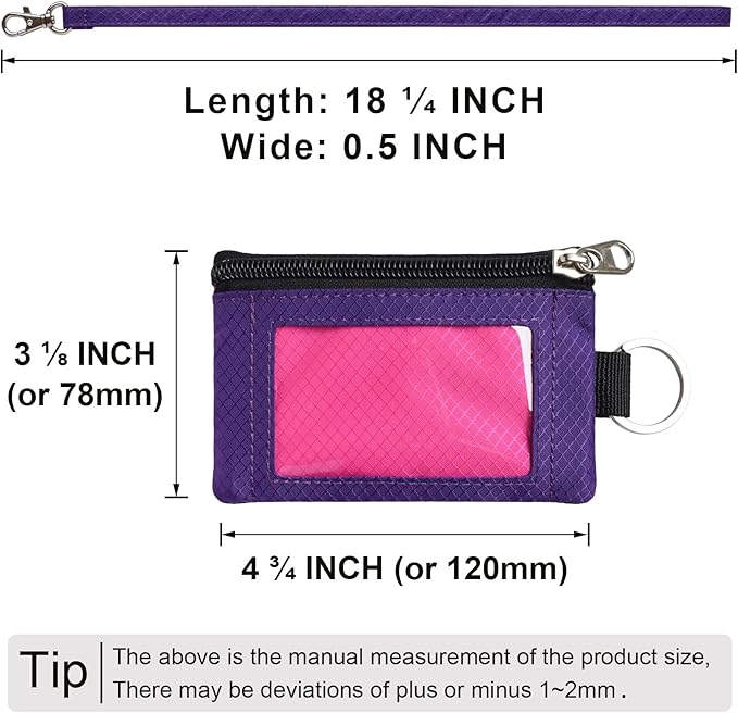 CHENSPRX Minimalist RFID Blocking Small Wallet with ID Window,WaterResistant Zip Id Case Wallet with Lanyard Keychain for Cards,Cash,Travel,Women,Men
