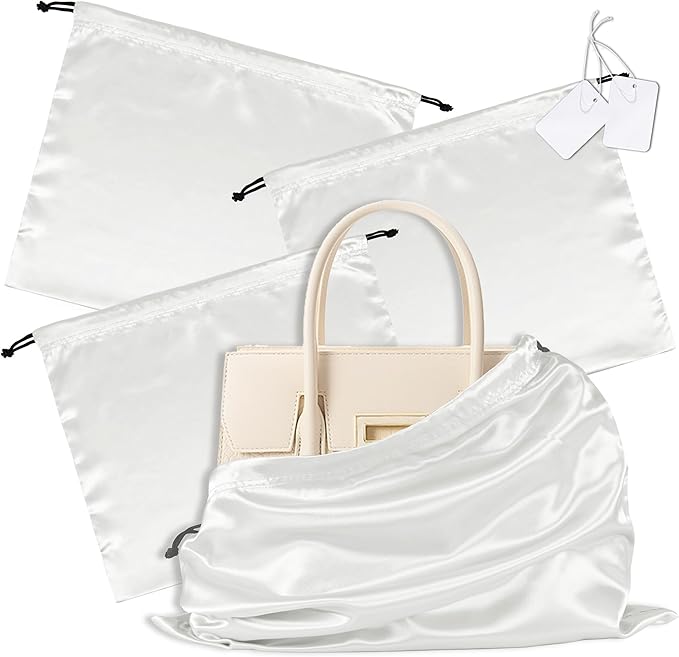 Vonty 3 Pack Silky Dust Bags for Shoes and Purses, Satin Drawstring Bag for HandBags Boots - White Shoe Bag Silk Dust Cover Bag Protector Travel Storage Pouch(23.6 x 19.6 In)