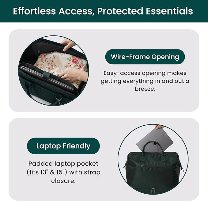 NOBL Travel Weekender Bag for Women & Men, Large Duffel Carry-On Tote with Trolley Sleeve, Separate Shoe Compartment & Laptop Pocket, Leather Overnight Bag for Airplane, Gym, Road Trips - Forest Green