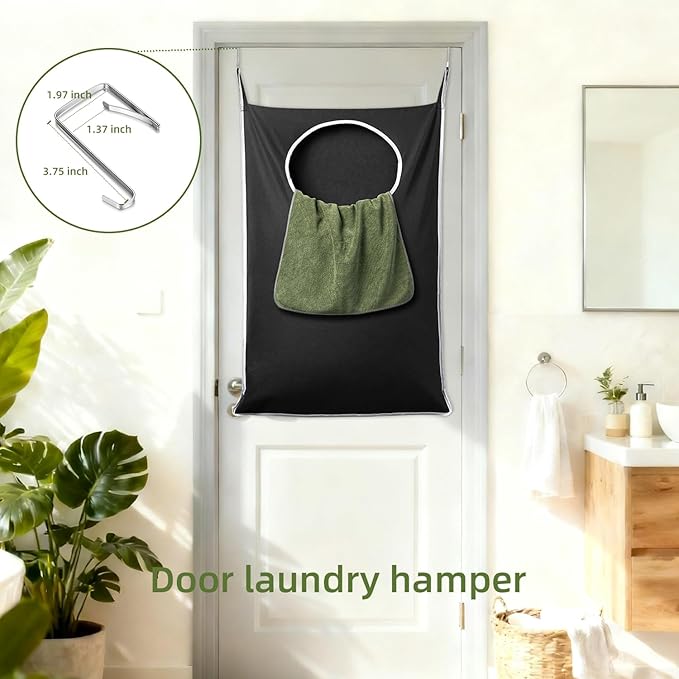 KEEPJOY XL 2-Pack Door Hanging Laundry Hamper, Size 36.5X22.5 Inch Door Hamper Bag with Large Opening and Sturdy Hooks for All Family Laundry Storage bag (Black-2Pack)