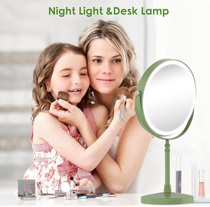 DEIOVWXS Makeup Mirror, 3000mAh Rechargeable Double-Sided Magnifying Vanity Mirror with 3 Colors, 1X/10X, 360° Rotation, Adjustable Brightness, Gifts for Mom, Women,Wife, Girls, Dorm Room Essential