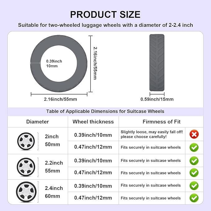 8Pcs Luggage Wheel Covers,Silicone Suitcase Cover for 2-2.4'' Spinner Wheel, Carry On Luggage Wheels Protector,Upgrade Suitcase Wheels Protective,Essential Travel Accessories (Pink-L)