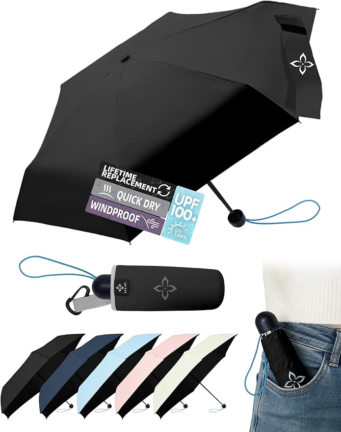 Mini Travel Umbrella for Rain - 43" Large Coverage Small Compact Umbrella, Reinforced Strong Frame, Lightweight Portable Parasol with UPF 100+ UV Protection, Gifts for Adults, Seniors & Students