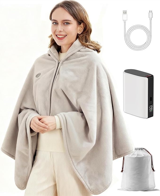 Cordless Heated Blanket, Battery Operated & Rechargeable Throw – Portable Electric Blanket with Far-Infrared Heating, Faux Rabbit Fur, 9000mAh Battery Powered, Travel, Office & Outdoor Use