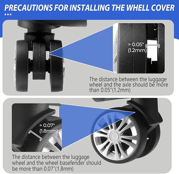 8 Pack Luggage Wheel Covers for Dual Spinner Wheels, Silicone Suitcase Wheel Protectors for 2.0"-2.4" Wheels, Noise Reducing & Anti-Scratch Tire Sleeves, Travel Accessories for Checked & Carry On-Blue