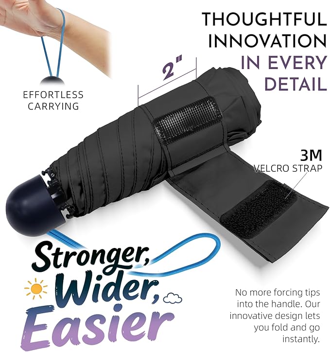 Mini Travel Umbrella for Rain - 43" Large Coverage Small Compact Umbrella, Reinforced Strong Frame, Lightweight Portable Parasol with UPF 100+ UV Protection, Gifts for Adults, Seniors & Students