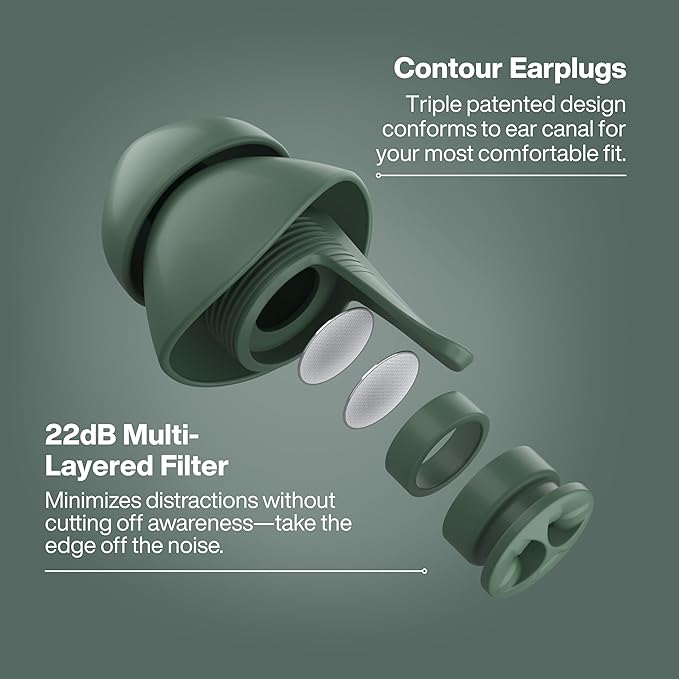 EARPEACE Everyday Noise Control & Noise Reduction Ear Plugs - High-Fidelity Earplugs, Comfortable & Reusable Earplugs for Travel, Sleep, Work, Snoring Blocking, Includes Carrying Case - Forest (Green)