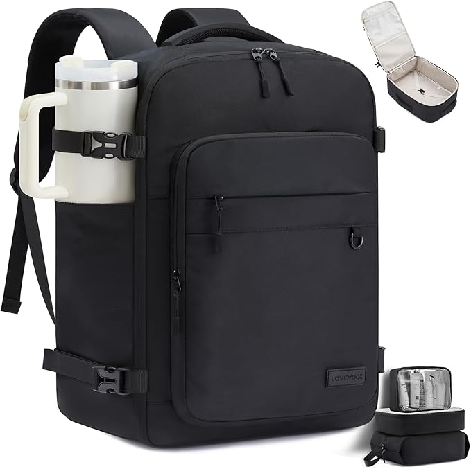 LOVEVOOK 50L Carry on Backpack, Large 17 Inch Travel Backpack for Women Men, Personal Item Bag Airline Approved with 3 Packing Cubes, Hiking Backpack Waterproof Weekender Essentials Casual Daypack