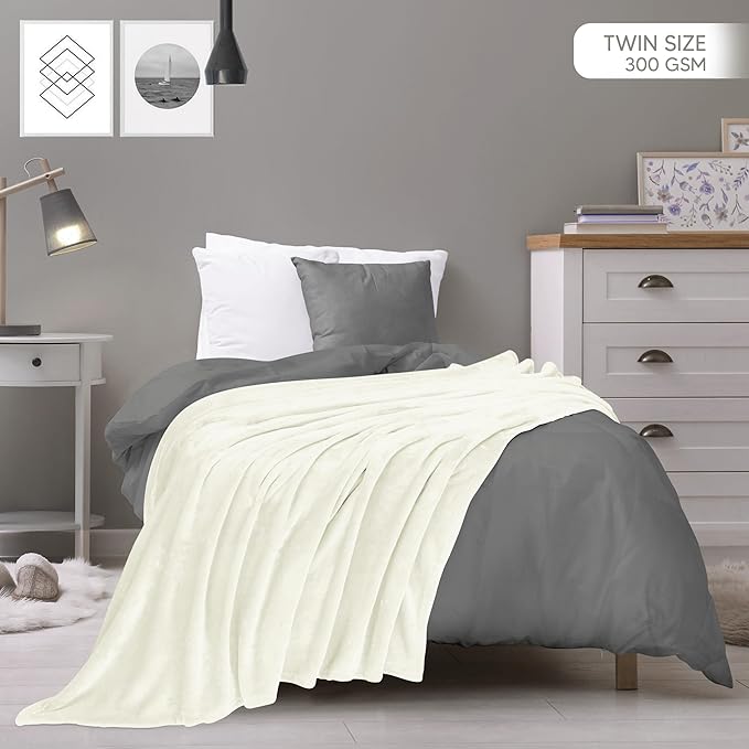 Utopia Bedding Fleece Blanket Twin Size Ivory (60x80 Inches) Ultra Soft Warm Lightweight Microfiber Breathable Anti-Static Cozy Winter Bed Blanket, All-Season Home Decor Gift for Men & Women