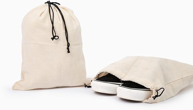 Muslin Cotton Storage Bags with Drawstring - Toy Storage Bags - Shoe Storage Bags for Travel - Cloth Storage Bags for Handbags, Purses, & Sneakers - Dust-proof and Lint-free (3 Small: 15"x12")