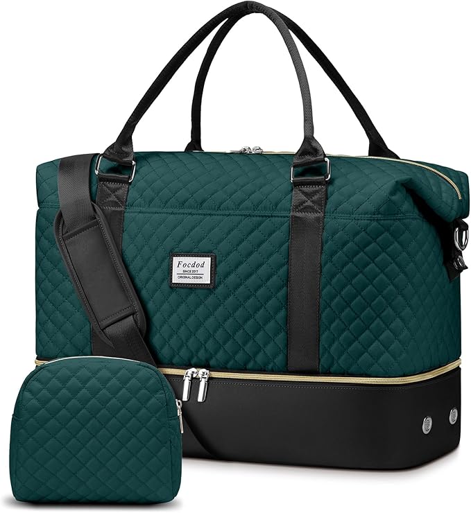 Travel Weekender Duffle Bags for Women: Overnight Bags with Shoe Compartment Large Carry on Weekend Bag with Toiletry Bag & Wet Pocket Tote Duffel Hospital Bag for Women Labor Delivery Black Green