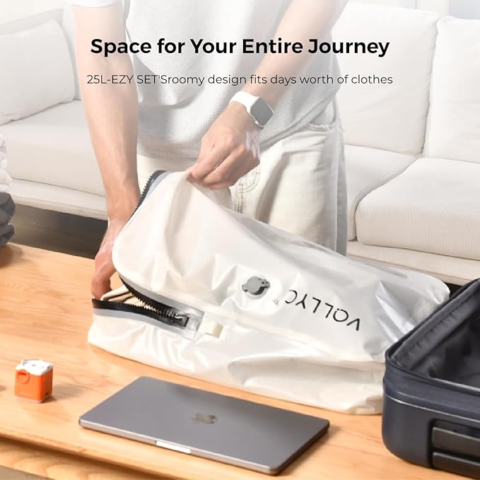 3-Travel Vacuum Bags with Pump, 25L Large Capacity Vacuum Bags for Travel, IPX7 Waterproof, Open Zipper, Reusable Space Saver Compression Bags for Luggage, Backpack, Suitcase, Home Storage