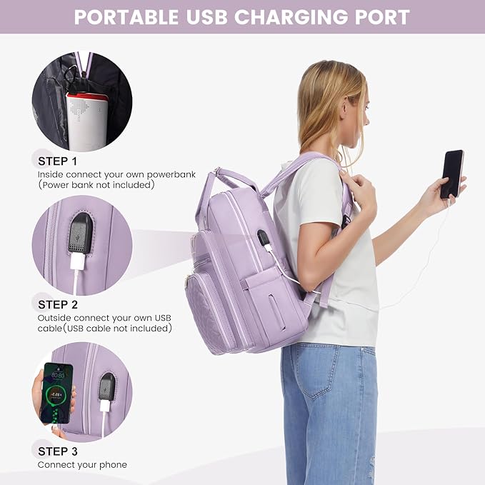 LOVEVOOK Laptop Backpack for Women, Water Resistant Travel Work Backpacks Purse Stylish College Bookbag Business Teacher Nurse Computer Bag with USB Charging Port, Fits 15.6" Laptop