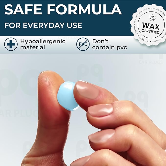 Peace&Quiet | PQ Wax Ear Plugs for Sleeping, Swimming - Soft Noise Cancelling Silicone Gel Wax Earplugs for Sleep and Swimmers, Sound Blocking Level of 32 Db, Color: Blue