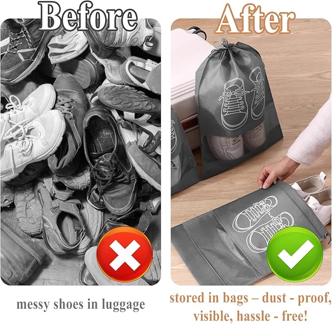 Shoe Bags for Travel, 10 Pcs Travel Shoe Bag Travel Bags Covers for Traveling Packing, Travel Shoe Bags for Storage for Packing in Suitcase (Large, Medium)