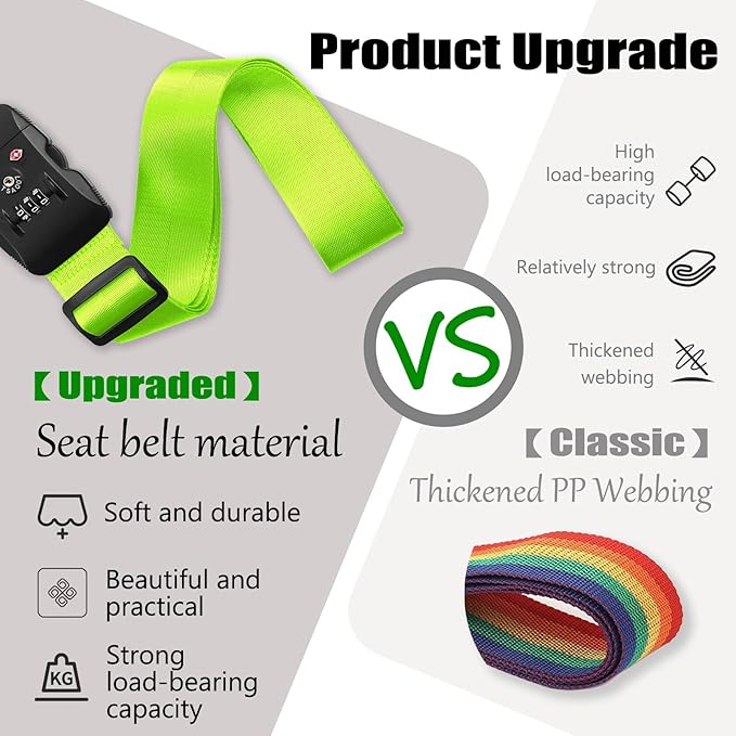 Luggage Straps TAS,Travel Strap with Name tag,Easy to Identify,Luggage Straps TSA Approved with Lock,Combination Luggage Lock with Adjustable Length,Compatible with 20-34 inch Luggage(Green 1 Pack)