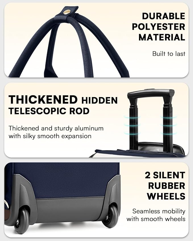Rolling Backpack for Women, Travel Rolling Laptop Backpack with Wheels, Vertical & Horizontal Storage 2 In 1, Flip-Top Design, Water-Resistant Overnight College Underseat Carry on Luggage, Navy Blue