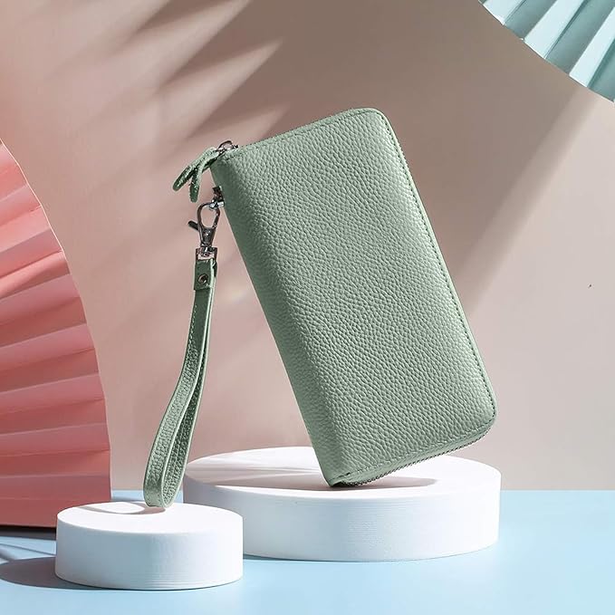 Moflycom Womens Wallet RFID Blocking Genuine Leather Zip Around Wallet Clutch Wristlet Travel Long Purse for Women