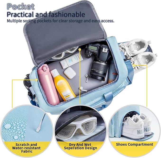 FIORETTO Women's Gym Duffle Bag with Shoes Compartment, 30L Capacity, Ideal for Travel, Gym, Sports, Duffel, Weekender