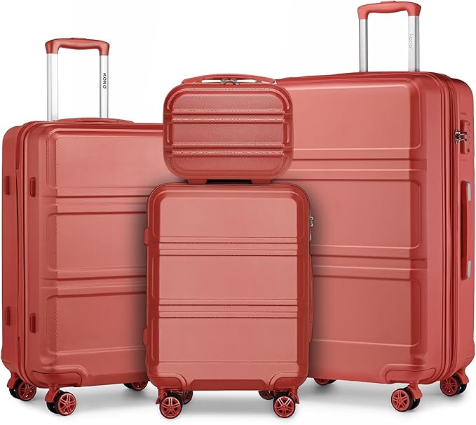 Kono 4 Piece Luggage Sets Expandable(only 28") with Spinner Wheels TSA Lock Lightweight PC+ABS Hardside Travel Rolling Suitcases 20in 24in 28in Carry on and 12in Mini Cosmetic Case Coral Pink