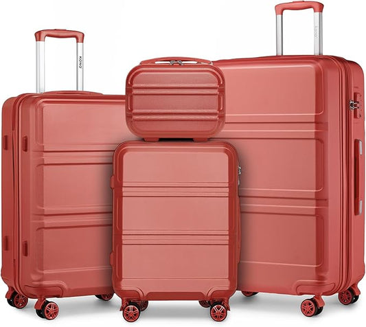 Kono 4 Piece Luggage Sets Expandable(only 28") with Spinner Wheels TSA Lock Lightweight PC+ABS Hardside Travel Rolling Suitcases 20in 24in 28in Carry on and 12in Mini Cosmetic Case Coral Pink