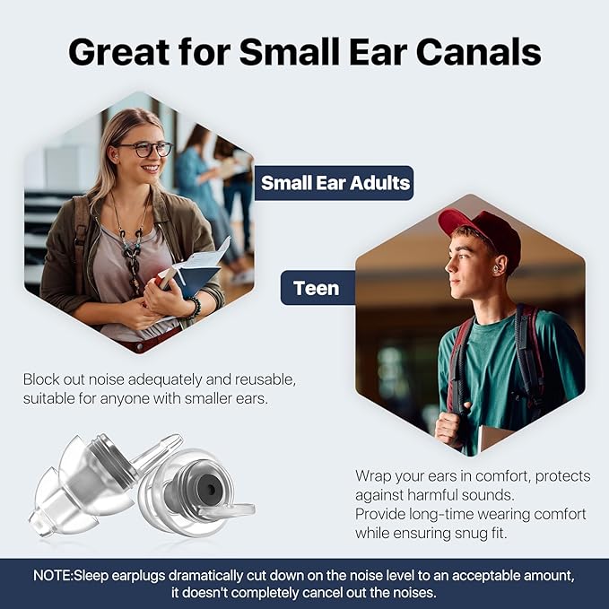 Ear Plugs for Sleeping 2 Pairs, Ultra-Comfy Reusable Small Earplugs for Sleep, Travel, Focus, Side Sleepers, Snoring - 27 dB Soundproof Noise Cancelling Silicone Hearing Protection