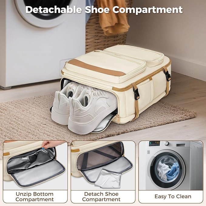 Taygeer Underseat 40L Travel Backpack with Shoe Compartment, TSA Approved Frontier Airlines Personal Item Bag, 18x14x8 inches Travel Bag for Women Weekender Fits Spirit Frontier Allegiant, Beige