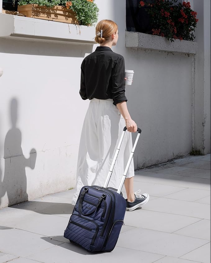 LUGGEX Underseat Carry On Luggage with Wheels, UDK Stylish Lightweight Under Seat Luggage, Soft Sided Personal Item Suitcase for Short Trip (UX-Core, Blue Black, 16 Inch)