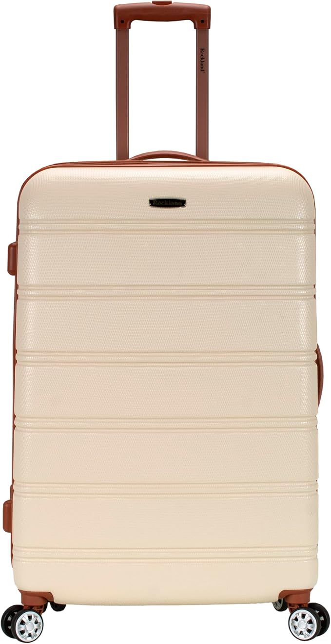 Rockland Melbourne Hardside Expandable Spinner Wheel Luggage, White, Checked-Large 28-Inch