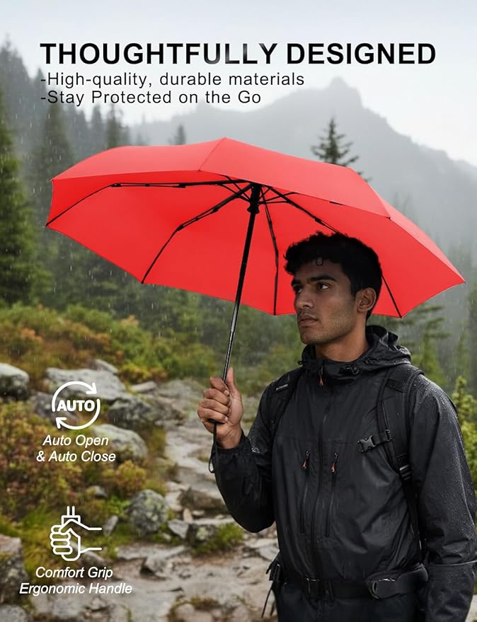 SoulRain Travel Umbrella - Compact Umbrella for Rain - Perfect Large Auto Folding Umbrella - Ideal Car umbrella, Small umbrella, and Travel Companion