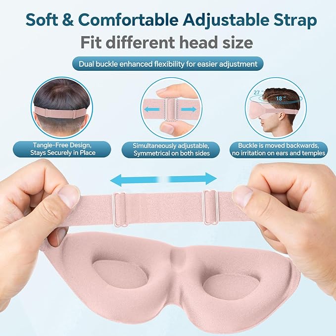 ZGGCD Sleep Mask for Side Sleeper, Light Blocking Sleeping Eye Mask for Women Men, 3D Contoured Night Blindfold, Luxury Eye Cover Eyeshade with Adjustable Strap for Travel, Nap, Nurse Essentials, Pink