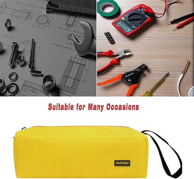 FASTECH 1-Pack Zipper Utility Tool Bag, Small Zipper Bags/Multi-purpose Tool Pouch Tote Bags Storage Organizer for Screwdrivers, Pliers, Nut Drivers Gifts to Men/Women. (Yellow)