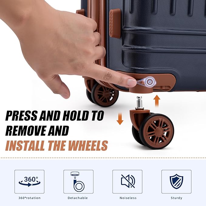 KUNEL Expandable 5 Piece Luggage Sets with Detachable Spinner Wheels and TSA Lock, Unisex Hardside ABS Suitcase Set, Hardshell Lightweight Waterproof Travel Hard Case Suitcases with Wheels, Darkblue