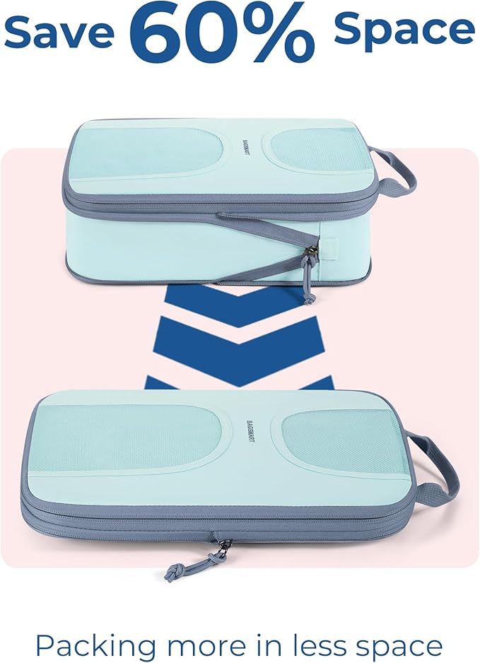 BAGSMART Compression Packing Cubes, 6 Set Packing Cubes for Suitcases, Lightweight Suitcases Organizers Bag Set & Compression Travel Cubes, Travel Essentials Packing Organizers
