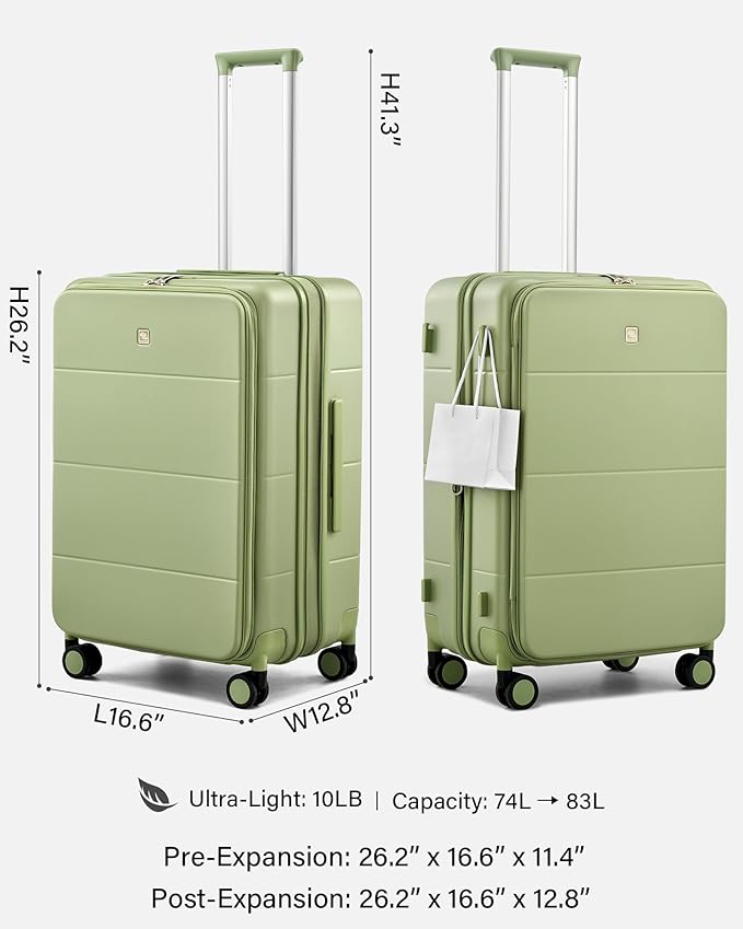 Hanke Hardside Expandable Checked Luggage, 24 Inch Top Opening Trunk Luggages with Spinner Wheels, All-PC Hard Shell Suitcase, Lightweight TSA Checked-Medium(Bamboo Green, 83L)