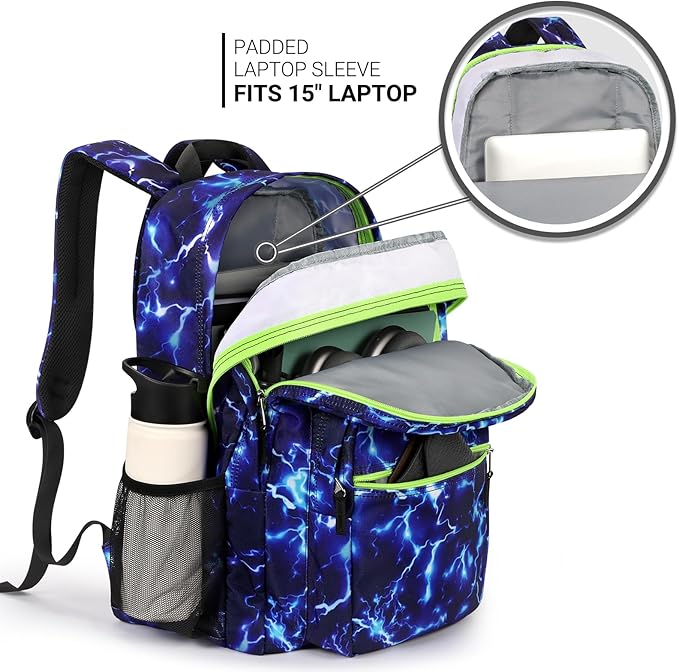 ZORFIN 26L Backpack for College, and Travel: Water Resistant Bookbag - Blue Lightning