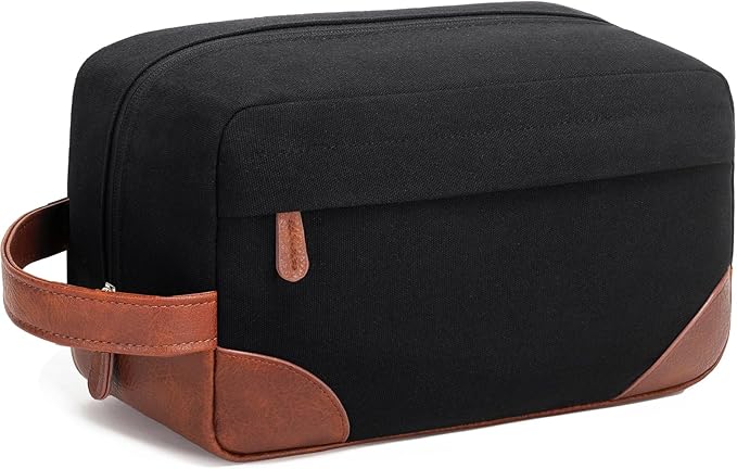 Vorspack Large Travel Toiletry Bag - Hanging Toiletry Bag for Men Water Resistant Canvas Shaving Bag with Large Capacity for Home Travel - Black