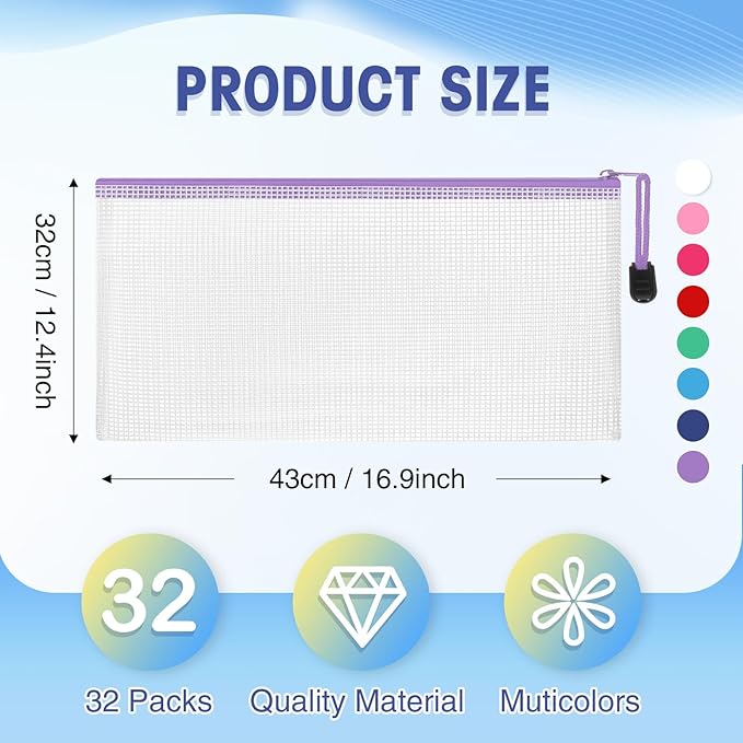 Jetec 32 Pcs Mesh Zipper Bags Toy Storage Bikini Organizer Bag Bolsas Para Guardar Trajes De Bano Waterproof Zipper Reusable Pouch Puzzle Multipurpose for Storage Office(Classic Color,9.5 x 4.5 Inch)
