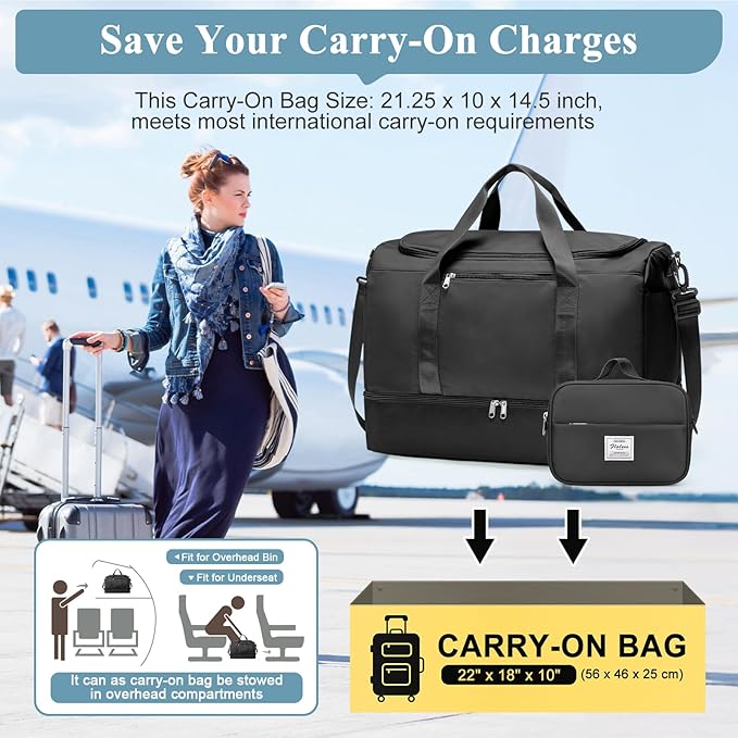 Extra Large Travel Duffle Bag,Carry on Overnight Weekend Bag with Shoes Compartment,Weekender Bags for Women for Travel Business Trips Sport Hospital